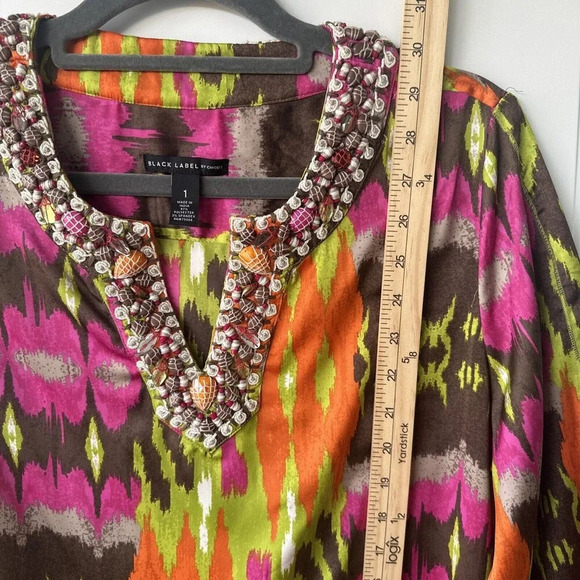 Black Label by Chico's Size 1 (Medium) Multicolor Beaded 3/4 Sleeve Tunic Blouse - Picture 8 of 8